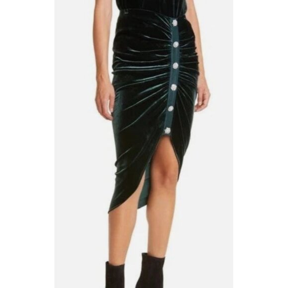 Veronica Beard Dresses & Skirts - Veronica Beard Navita Emerald Green Velvet Skirt Size 16 Embellished Midi NWT